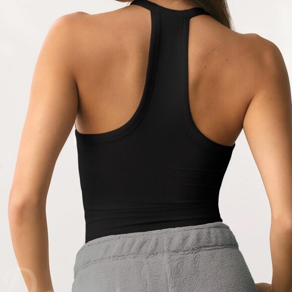 V Neck Racer Back Tank Top for Women Padded Ribbed Long Tank Fitted Basic Cami T - Picture 2 of 8